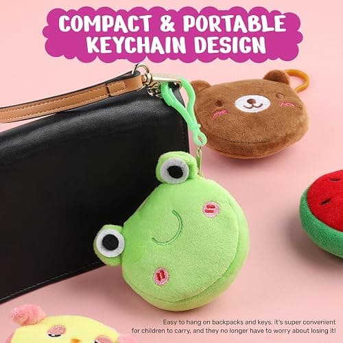 HNYYZL Mini Animals and Mini Fruit Stuffed Coin Bag, Kawaii Keychain Wallet Cartoon Animals Coin Purse for Kids Birthday Party Favors thumbnail 3