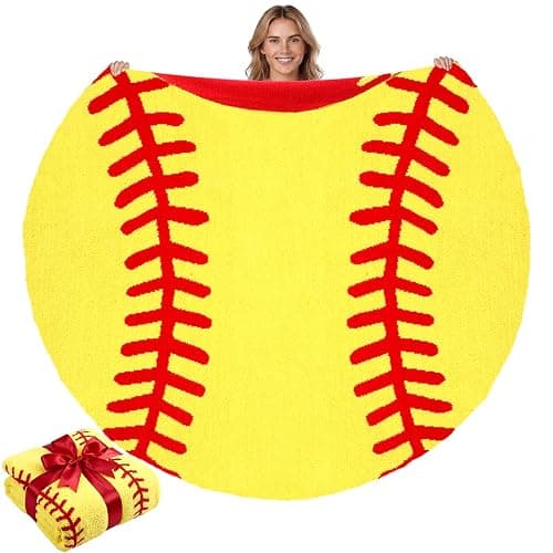 Batiyeer 60 Inch Round Softball Throw Blanket, Reversible Knitted Microfiber Softball Senior Night Throw Gift for Teens Adults, Double Sided Soft Warm Sports Blanket for Couch Sofa Game Room Decor - Image 1