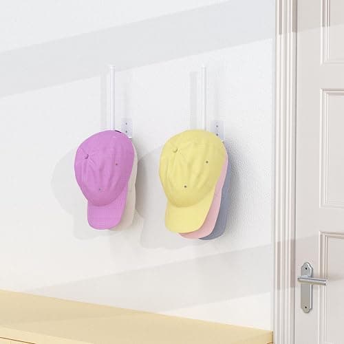 2 Pack White Hat Racks for Baseball Caps, Stainless Steel Hat Organizer for Baseball Cap, Hat Holder Storage Organizer, Hat Hanger Strong Adhesive/Wall Drilled for Door, Bedroom, Closet(8.26 in) thumbnail 8