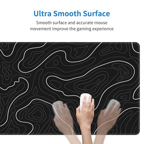 Topographic Map Mouse Pad Black White Large Gaming Mouse Pad XL Mousepad Big Desk Mat with Non-Slip Rubber Base Stitched Edges 31.5" X 11.8" Mouse Mat and Keyboard Pad for Gaming and Office thumbnail 3