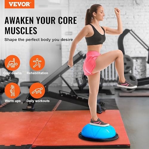 VEVOR Half Exercise Ball Trainer, 23/26 inch Balance Ball Trainer, 1500lbs Capacity Stability Ball, Yoga Ball with Resistance Bands & Foot Pump, Strength Fitness Ball for Home Gym Full Body Workout thumbnail 2