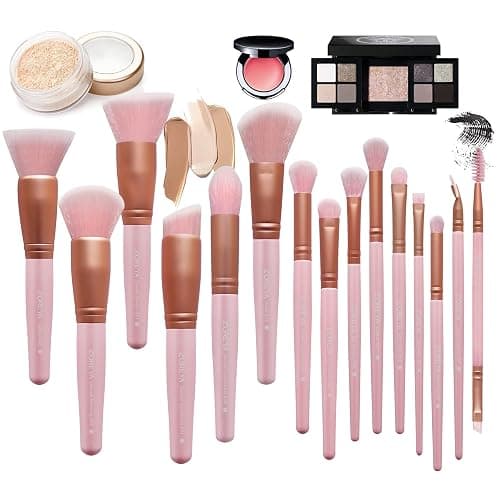 Z'OREYA Makeup Brushes 15Pcs Makeup Brush Set Premium Synthetic Kabuki Brush Cosmetics Foundation Concealers Powder Blush Blending Face Eye Shadows Brush Set (Pink) thumbnail 2