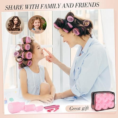 Obeoby 4 Sizes Hair Rollers for Women, Hair Curlers with Clips Comb Curlers for Long Short Curly Hair and Bangs (25, 36, 48, 60mm), Pink Gifts thumbnail 6