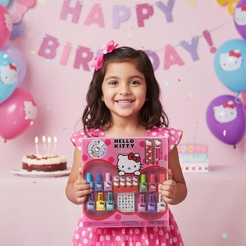 Hello Kitty Water-Based Nail Polish Set, Peel-Off Set with Glittery & Opaque Colors and Nail Accessories for Girls Kids, Perfect for Dress Up, Parties & Makeovers Ages 3+ by Townley Girl thumbnail 8