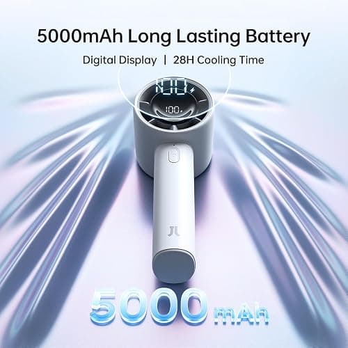 JISULIFE Handheld Turbo Fan Life10s, 5000mAh Rechargeable Portable Fans,Up to 28 Hours Working,5 Speed Strong Wind,Personal Mini Fan for Travel Outdoor Camping Beach Makeup（Gray） thumbnail 3