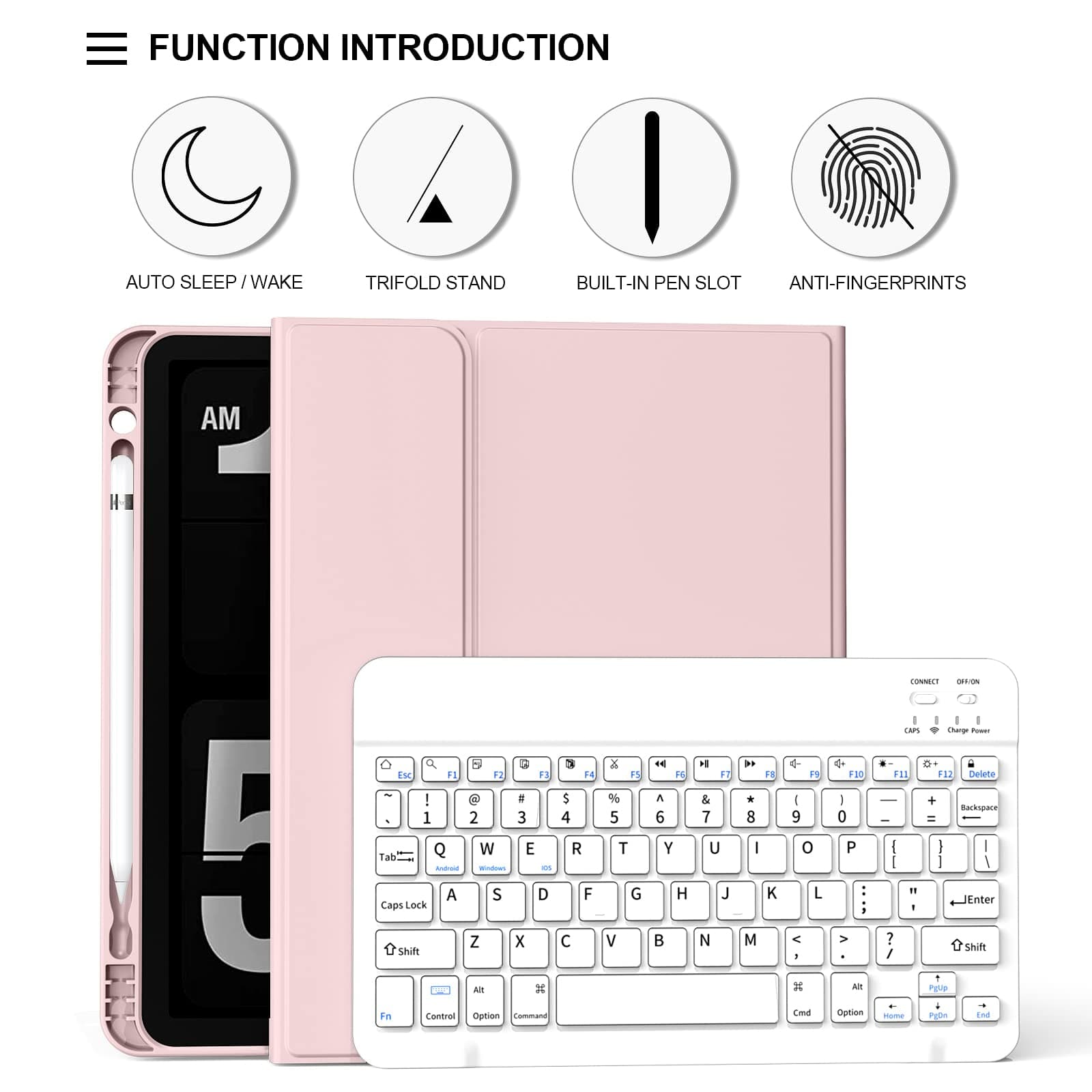 ZKTUYU for iPad 11th 10th Generation Keyboard Case A16 2025 2022 11 inch / 10.9 inch with Pencil Holder, Magnetic Detachable Wireless Bluetooth Folio Stand Rechargeable Keyboard Cover, Pink thumbnail 2