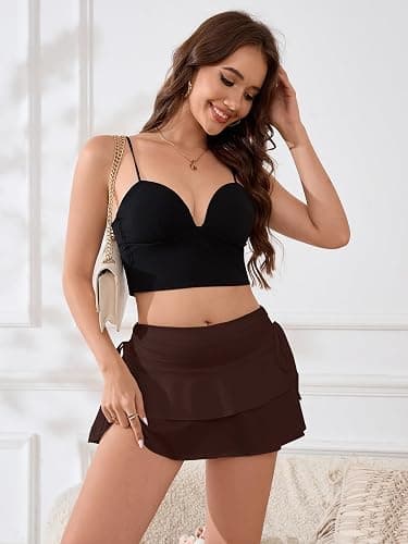 PRSFPN Women's Y2k Mini Ruffle Skirts with Shorts Tiered Layers Cute Elastic Waist Coquette Skort Drawstring Side Bow Tie thumbnail 6