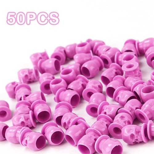 OFEYLE Tattoo Ink Caps Disposable Skull Tattoo Ink Cups Plastic Ink Caps for Tattooing Makeup Pigment Ink Cups Tattoo Ink Holder Tattoo Supplies and Equipment, Tattoo Accessories (Pink-50PCS) thumbnail 5