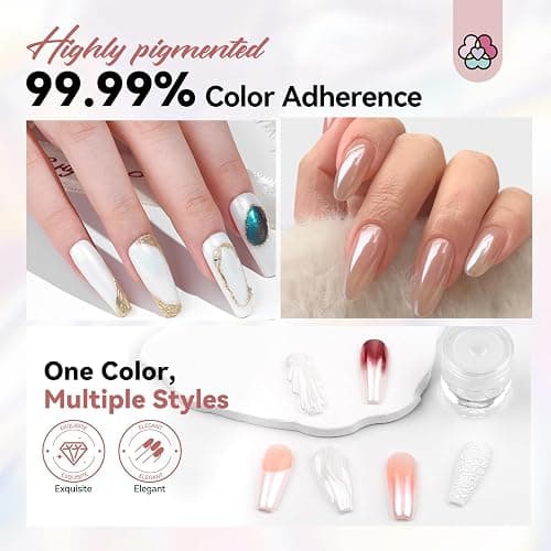 SAVILAND White Pearl Chrome Nail Powder: 1g Metallic Mirror Effect Unicorn Chrome Powder Iridescent Pearlescent Aurora Mermaid Pigment Glitter Dust Kit for DIY Nail Art Decoration Home & Salon Use thumbnail 6
