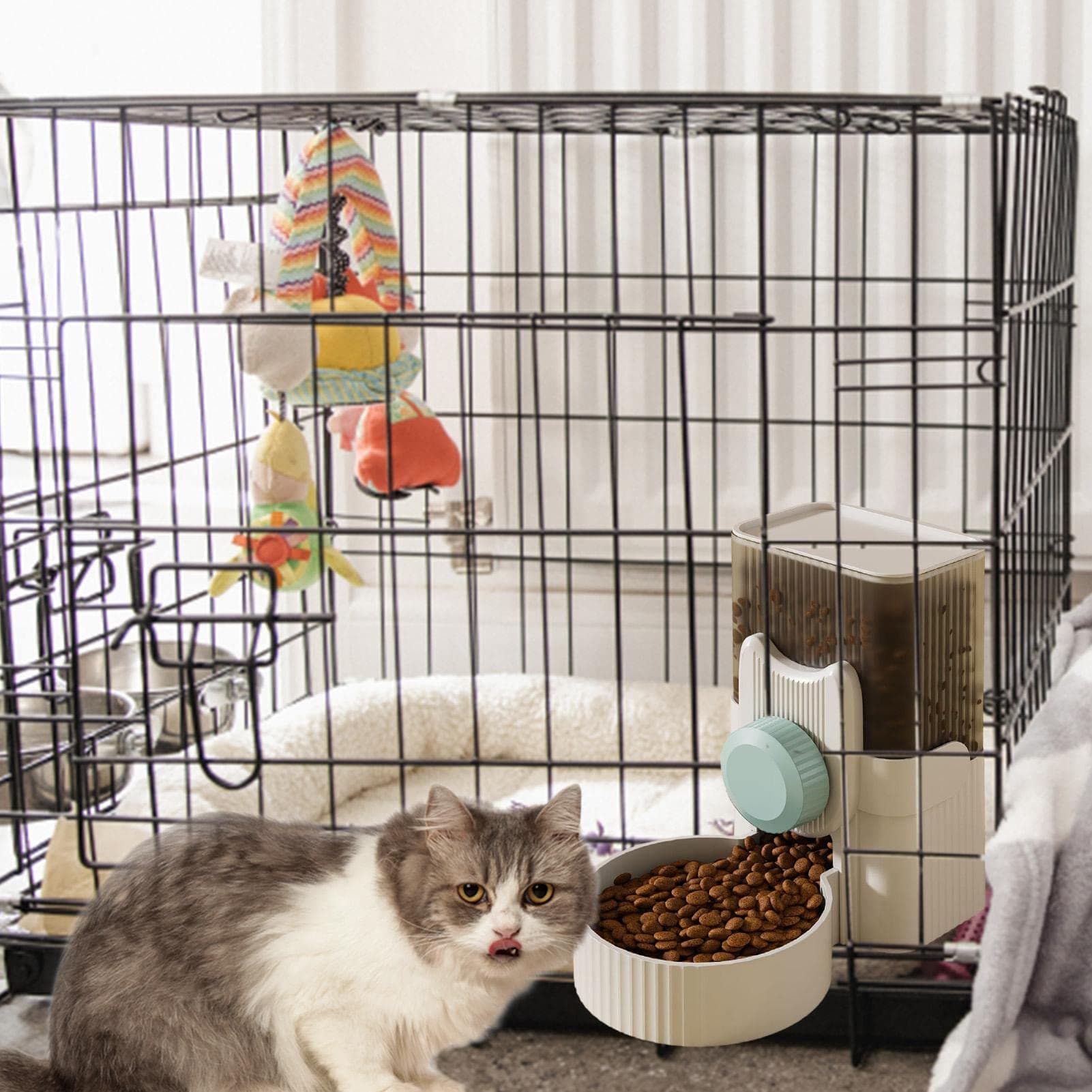 Cat Food Dispenser - Automatic Food Water Dispenser - 34 oz Auto Feeder Waterer, Water Food Bowl Dog Feeding Station for Cage Pet for Dog Cat Rabbit Chinchilla Ferret Wynott thumbnail 2