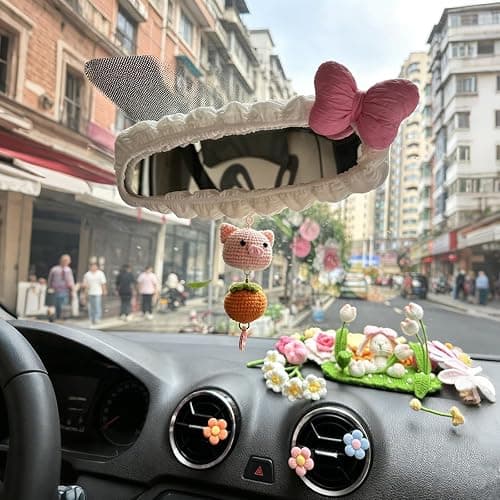 Hikiwin Elastic Auto Rear View Mirror Protector, Cute Automotive Interior Mirrors Protector for Women, Universal Elastic Vehicle Rear View Mirror Decoration Accessories for Car thumbnail 5