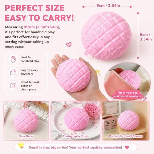 Crunchy Pineapple Bun Squishy - Bead Filled Squeeze Fidget Toy, Realistic Food Replica Design Sensory Squeeze Ball with Crunchy ASMR Feel for Adults，Pink thumbnail 2