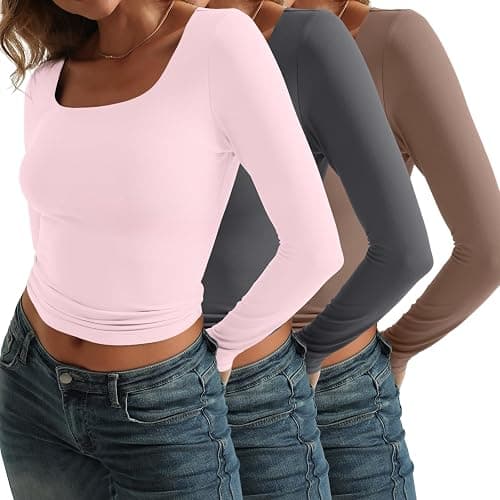 AUTOMET 3 Pack Womens Long Sleeve Shirts Fall Fashion Scoop Neck Crop Tops Basic Layer Slim Fit Y2K Clothes thumbnail 3