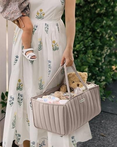 Blissful Diary Nappy Caddy Organiser, Baby Diaper Caddy for Nappy Station, Stylish Storage Basket for Newborn Essentials, Baby Shower Gifts for Girl or Boy, Sand thumbnail 2