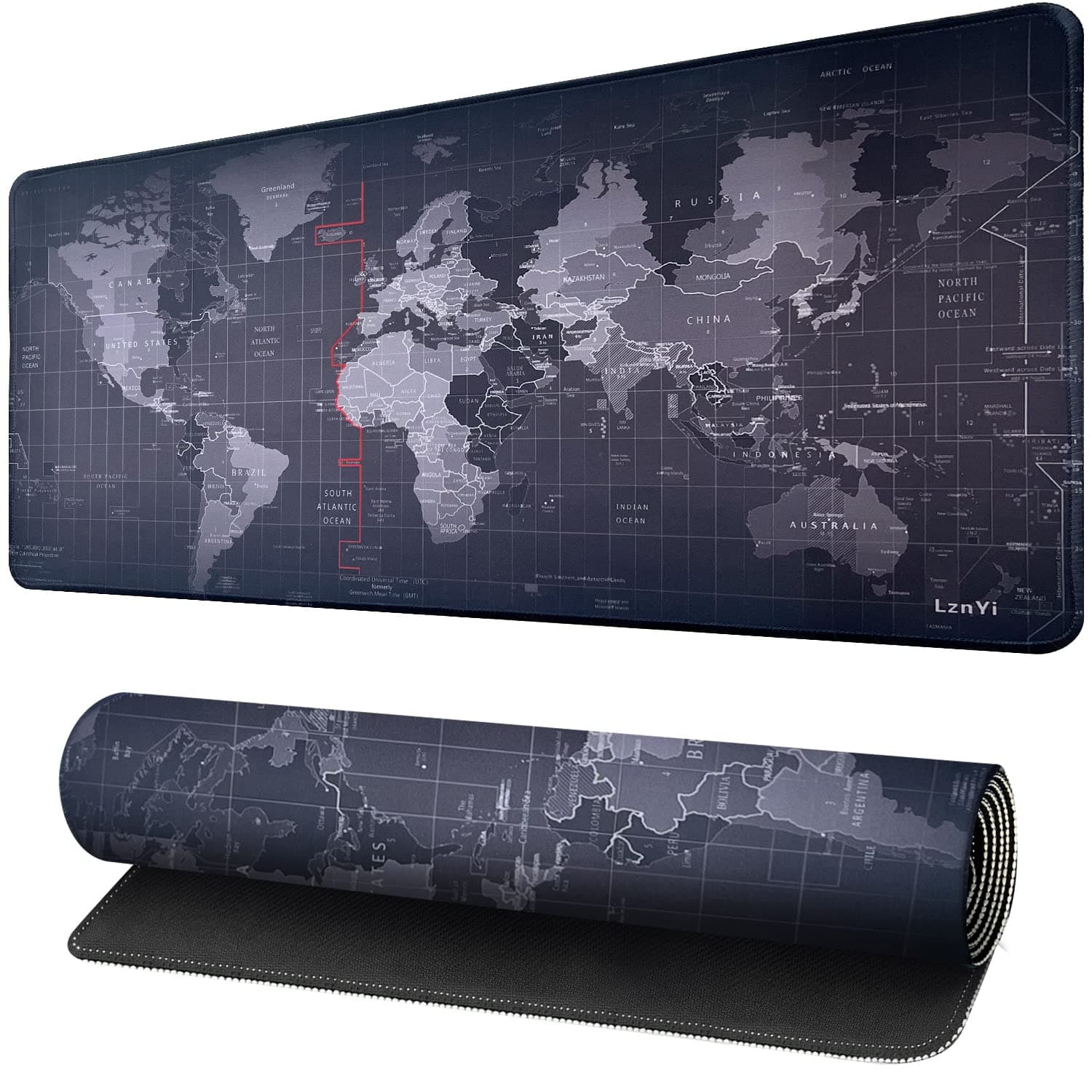 Mouse Pad Large Gaming Desk Mat Extended Mousepad with Personalized Design Keyboard Pad for Laptop, Computer and PC - 600x300cm Black World Map - Image 1