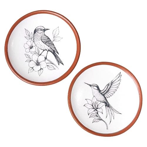 FINE LIVING 8 Inch Hummingbird Wall Art Terracotta Plates Set of 2, Ceramic Wall Hanging Clay Decorative Plates for Boho Decor, Aesthetic Rustic Farmhouse Decor for Living Room, Kitchen & Bedroom - Image 1