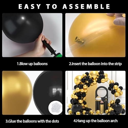 Black and Gold Balloons Garland Arch Kit, 134pcs Black and Metallic Gold Balloons with Different Size for 2026 Graduation Decorations, New Year, Birthday, Anniversary Party Decorations thumbnail 5