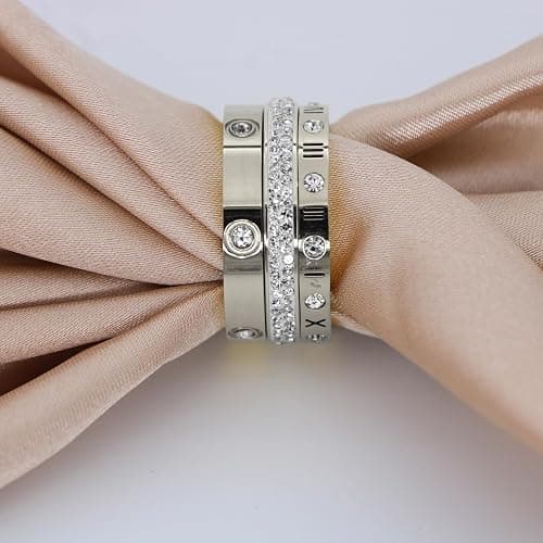 Jarlinwel Love Friendship Ring Cubic Zirconia Gold Ring Sets for Women Stainless Steel Stacking Ring Wedding Statement Thumb Ring Bands thumbnail 6