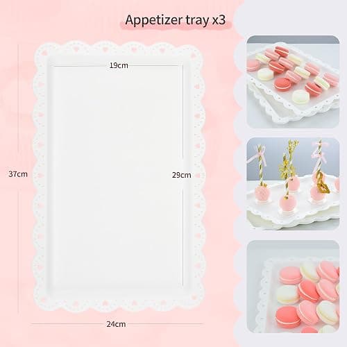 Pack of 11 NWK Cake Stand Set, Cupcake Stand, with 3 x Two-Tier and 3 x Three-Tier Cupcake Stands, 4 x Appetizer Trays, 1 x Tablecloth for Birthday Bridal Baby Shower Party (White) thumbnail 4