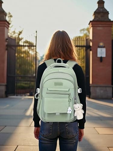 PRLINJSK Girls Backpack for College High Middle School, Cute Teen Bookbag | Aesthetic Backpacks for Student Women with Accessories thumbnail 2