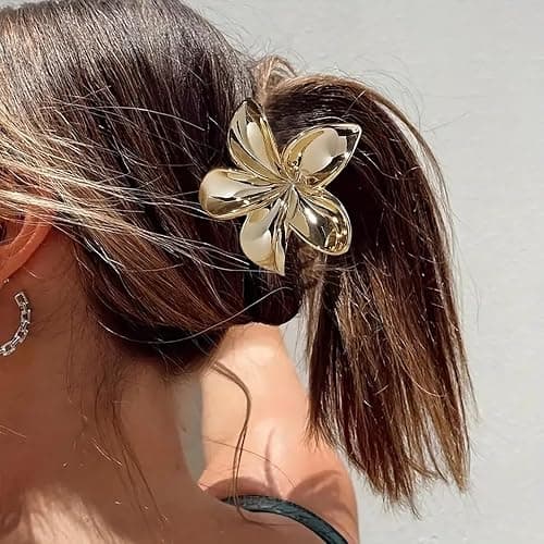 AJCRAN 8 Pcs Flower Hair Clips for Women - Gold Claw Clips Ideal for Thick Hair, 3.15" Perfect as Hawaiian - Style Summer Beach Hair Accessories (Gold) thumbnail 4