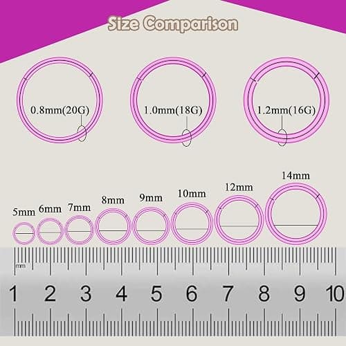 BLISI Grade 23 Titanium Nose Rings Hoops - 20G/18G/16G, 6/7/8/9/10mm Diameter, Hinged Click Rings for Nose, Lip, Helix, Cartilage, Rook - Hypoallergenic sleeper earrings, Black/Silver/Gold/Pink thumbnail 4