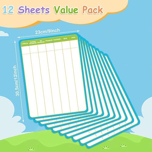 PraxiKidy 12 Pack Long Division Dry Erase Card Chart,12" x 9" Multiplication Flash Card Math Manipulative Small Whiteboard for Student Teacher 2ND 3RD 4TH Grade Classroom Homeschool Supplies Essential thumbnail 2