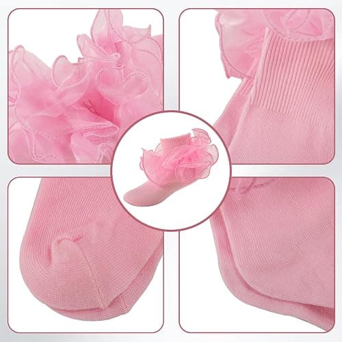 MKYSZLT Baby Girls Ruffle Socks 2-Layer Lace Frilly Turn Cuff Fancy Dress Socks Toddler Girl Preemie Newborn Infant Kids thumbnail 6