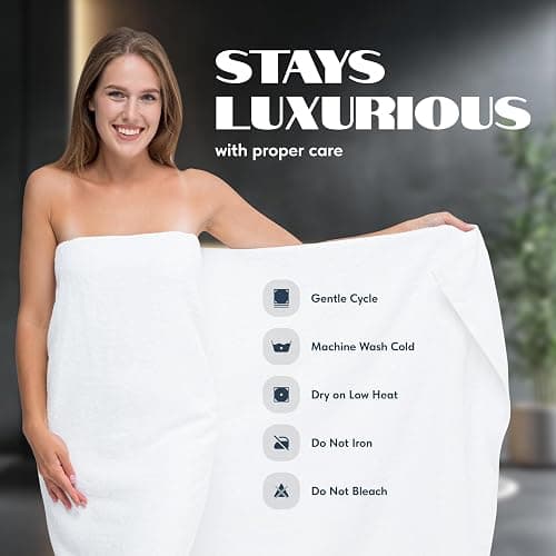 White Classic Luxury Bath Sheets Towels for Adults Extra Large 35x70 Inch - 700 GSM Turkish Cotton, Highly Absorbent | Hotel Collection | 2 Pack thumbnail 6
