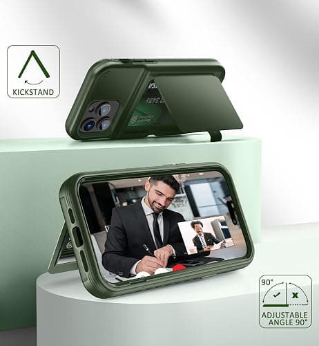 WeLoveCase for iPhone 14 Pro Max Case for Women, Men Defender Credit Card Holder Cover with Hidden Mirror, Three Layer Shockproof Heavy Duty Protection Case for iPhone 14 Pro Max 6.7'' Green thumbnail 6