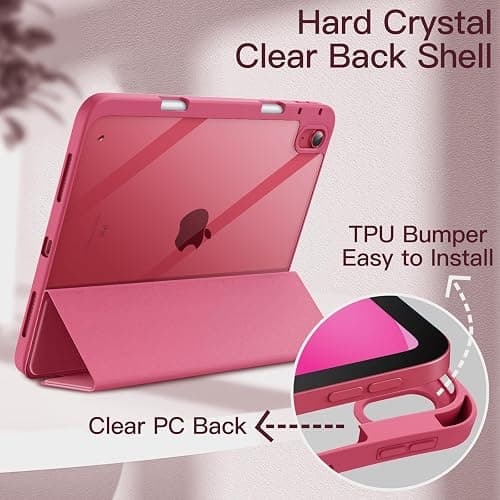JETech Case for iPad (A16) 11th/10th Generation (2025/2022) with Pencil Holder, Clear Transparent Back Shell Slim Stand Shockproof Tablet Cover, Auto Wake/Sleep (Pink) thumbnail 3