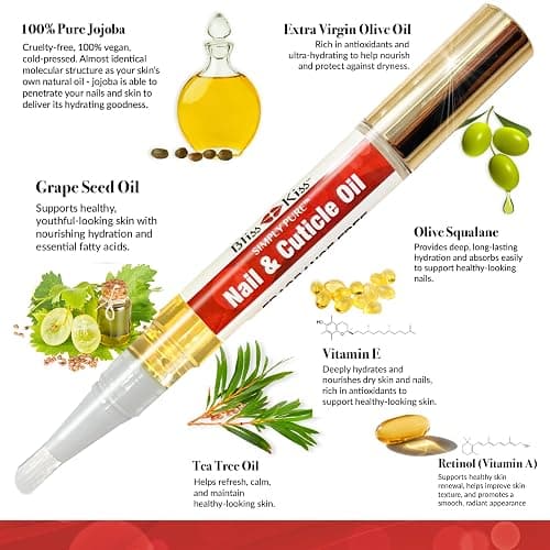 Bliss Kiss | 1 Fragrance Free | Nail Oil Cuticle Pen w/Vitamin E & Jojoba⏤Nail Strengthener Nail Growth Serum for Brittle Peeling Breaking Thin Nails thumbnail 7