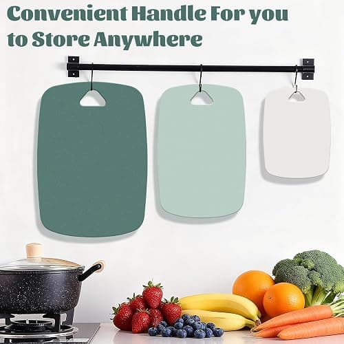 Chopping Board Set with 3 Size (L, M, S), BPA Free Plastic Cutting Boards for Kitchens, Dishwasher Safe with Non-Slip Feet, Drip Juice Groove, Easy Grip Handle - Green thumbnail 6