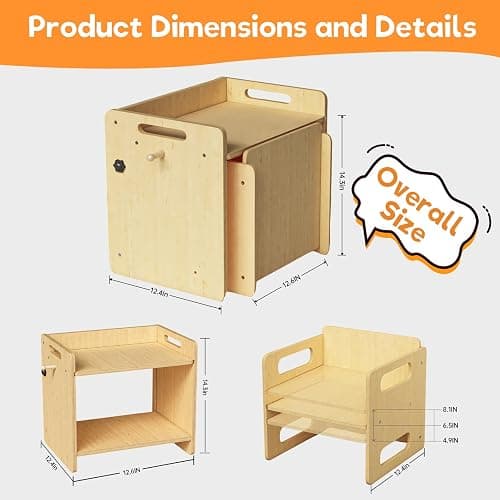 Acenova Montessori Weaning Table and Chair Set, Wooden Weaning Toddler Kids Table with Hook for Toddlers, Montessori Furniture for Reading, Snacks, Play, Learning & Activity Time Kids Toddler Desk thumbnail 3