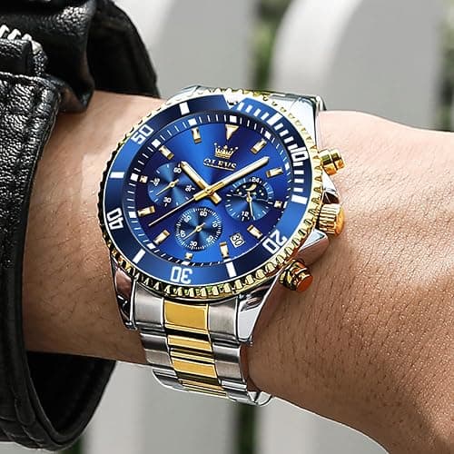 OLEVS Watch for Men Diamond Business Dress Analog Quartz Stainless Steel Waterproof Luminous Date Two Tone Luxury Casual Wrist Watch thumbnail 2