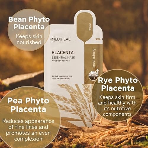 Mediheal Best Korean Sheet Mask - Placenta Essential Face Mask 10 Sheets For Anti-aging, Korean rejuvenazing mask, ultra-nourishing, glowy skin treatment thumbnail 3