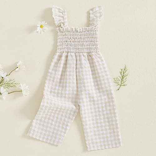 Infant Kids Summer Clothes Toddler Baby Girl Romper Jumpsuit Overall Pants Plaid Sleeveless Ruffle Halter One Piece Outfit thumbnail 6