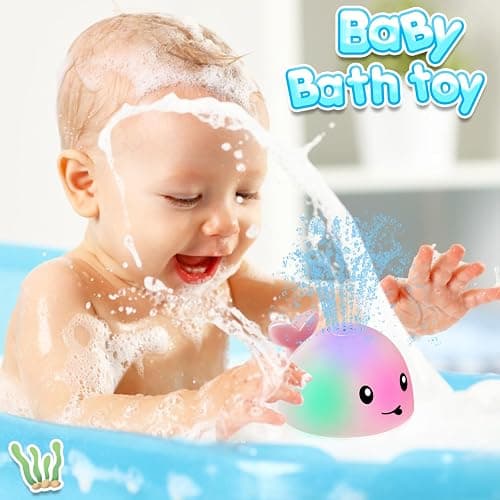 ANGGIKO Baby Girl Bath Toys, Toddler Bath Toys for Kids Ages 1-3, Light Up Whale Bath Toy Sprinkler, Pool Water Table Infant Baby Toy 6-12-18 Months Bathtub Fountain Toy Girls 1st Birthday 1 2 3 Gifts - Pink Whale thumbnail 4
