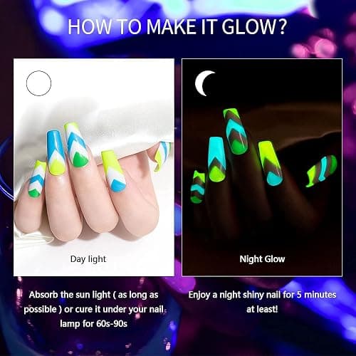 RARJSM Nail Art Gel Set, Glow In The Dark Gel Liner Nail Art Polish Luminous Design Nailpolish Neon Fluorescent Drawing Painting NailArt Polish Neon Colors thumbnail 4