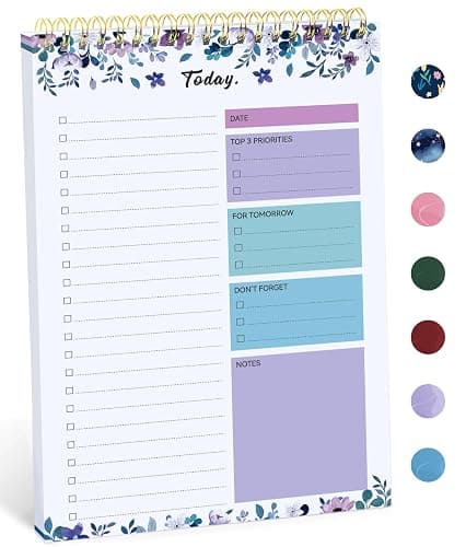 Taja To Do List Notepad, Undated Daily Planner for Work and Goal Setting | VioletBloom, 52 Sheets, 9.8" x 6.5" , for Office, Home and school, Daily Task Planning, Notes and Everyday Organization - Image 1