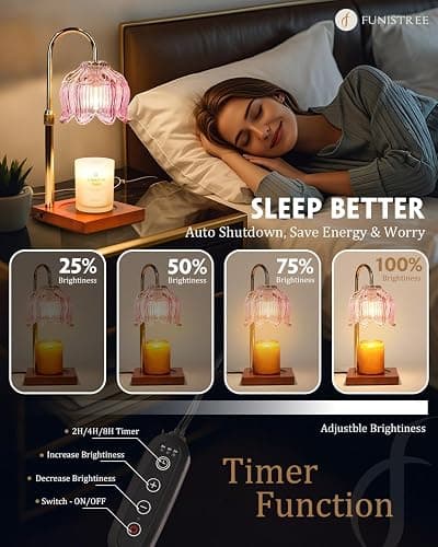 Pink Candle Warmer Lamp with Timer & Dimmer, Candle Lamp Warmer Adjustable Height, Christmas Birthday Gifts for Women Mom, House Warming New Home Bedroom Decor, Flower Wax Warmer for Jar Candle thumbnail 4