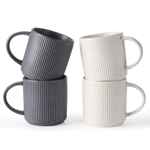 famiware Coffee Mug Set for 4, Star 12 oz Catering Mugs Cup Set with Handle for Coffee, Tea, Cocoa, Milk - Ceramic Stoneware Drinkware Set, Matte White + Matte Black - Image 1