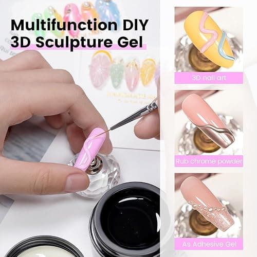 RARJSM 3D Sculpting Gel Clear Painting Gel Polish Nail Art Designs No Wipe Chrome Nail Powder Nails Charms Rhinestone Decoration Adhesive Glue Drawing Painted Sculpture Hard Gelpolish Curing Requires thumbnail 5
