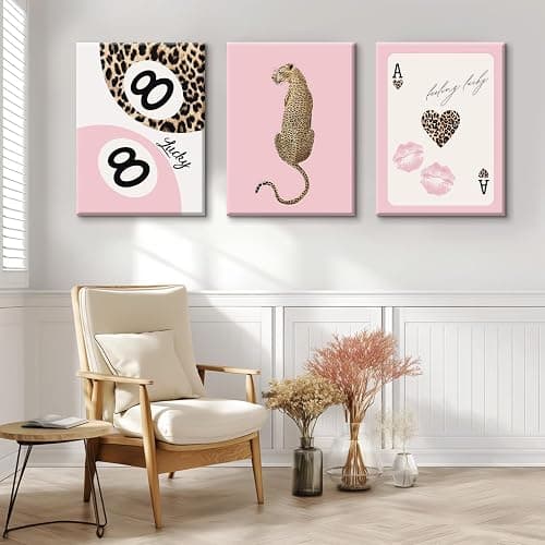 Cheetah Trendy Wall Art Preppy Leopard Canvas Print Cheetah Room Wall Decor 8 Ball Poster Y2k Pink Coquette Luxury Print Lucky Aesthetic Fashion Pictures for Bedroom 16x24x3 Inch Wrapped Canvas thumbnail 6