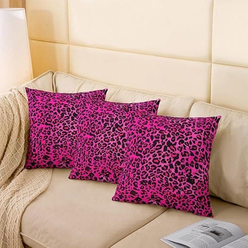 jejeloiu Kids Hot Pink Leopard Throw Pillow Covers Set of 2 20 x 20-Inch Animal Print Decor Pillowcase for Boys Girls Teens Cheetah Cushion Case Women Men Safari Bedroom Decor thumbnail 4