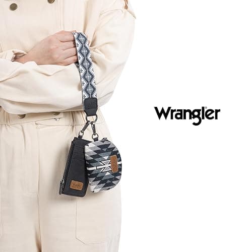 Wrangler Aztec Keychain Wristlet Wallets for Women Western Dual Pouch Wristlet Credit Card Holder Wallet with Zipper Pocket WG2213-W0051BK thumbnail 2