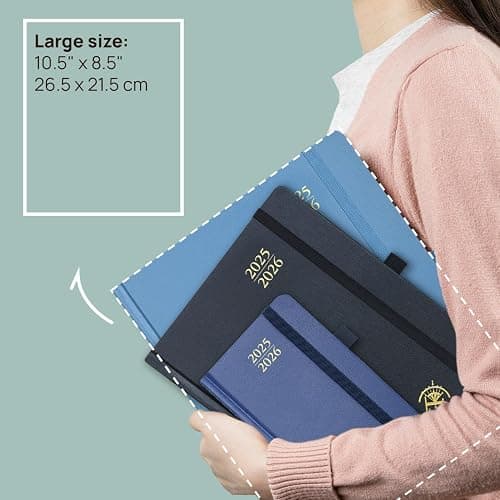 POPRUN Planner 2025-2026, (Large 8.5'' x 10.5'' Hard Cover) Academic Calendar (July 25-June 26) Daily Weekly and Monthly Appointment Book with Hourly Time Slots, Monthly Tabs, 100 GSM - Light Pink thumbnail 6