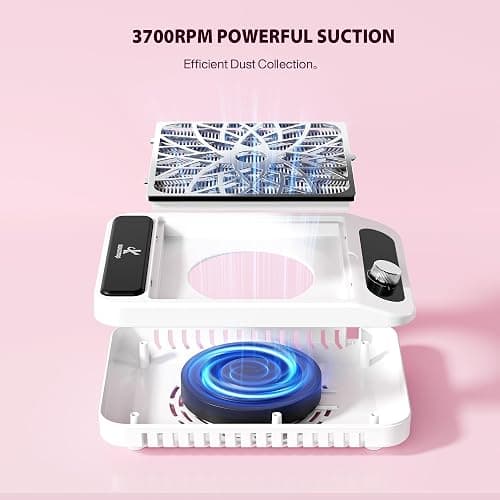 Nail Dust Collector for Nail Techs,Compact & Quiet Vacuum Fan Dust Collector with Reusable Filter, Powerful Dust Suction Machine,Nail Tech Must Haves for Gel Polish,Pedicures,Salon & Home Use thumbnail 5