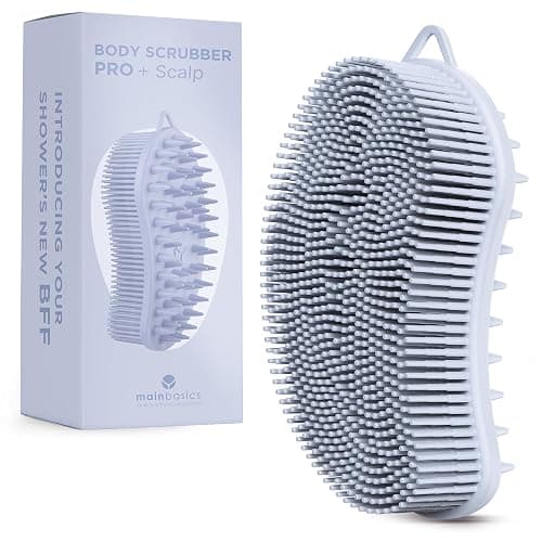 MainBasics Silicone Body Scrubber Dual-Sided Shower Loofah and Scalp Scrubber (Frosted Sky, Scalp) - Image 1