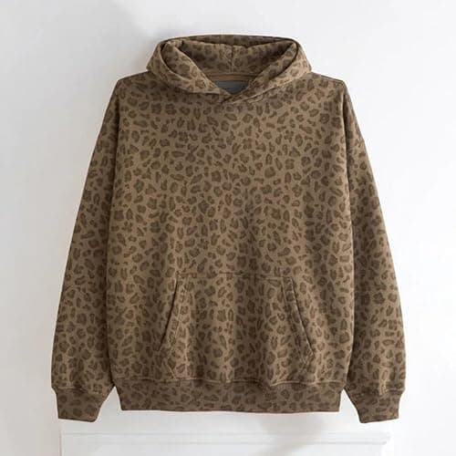 Men's Y2K Leopard Cheetah Print Hoodie - Oversized Vintage Streetwear Sweatshirt, Long Sleeve Pullover with Pockets thumbnail 3